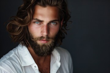 Fototapeta premium Man With Nice Hair. Professional White Man Showing Off His Beauty with Stylish Coiffure