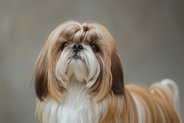 Pet Salon. Shih Tzu Dog with Long-Haired Coat in Front View