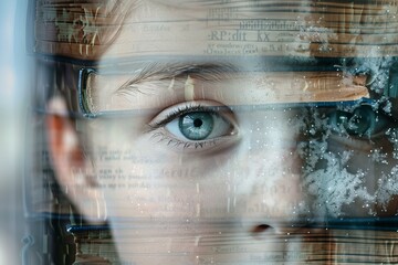 Closeup of a human eye with digital data overlay, concept of future technology
