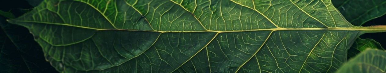 Obraz premium High-Resolution AI-Generated Background Featuring Close-Up Green Leaf Texture, Perfect for Botanical, Nature, Seasonal Change, and Handmade Concepts