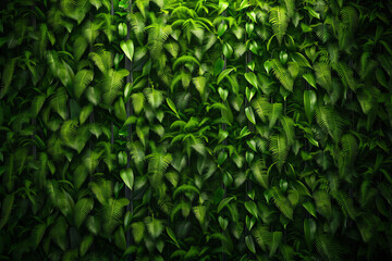 A living wall covered in lush green plants and vertical garden elements, Natural, Fresh, Soft lighting, Ecofriendly and tranquil atmosphere
