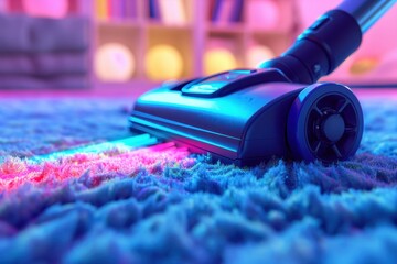 blue vacuum cleaner with a bright light on it