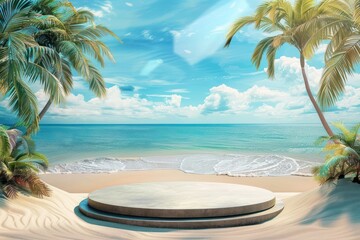 Obraz premium Product podium with beach summer outdoors horizon.