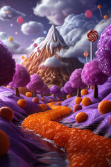 Fantasy Candyland Path with Cotton Candy Mountain