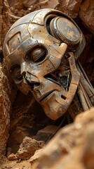 Fototapeta premium Ancient Cyborg Unearthed in Archaeological Dig Site