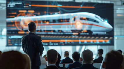A technology conference dedicated to train construction captures attention with large-screen visualization of next-generation passenger train designs.