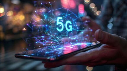 The era of 5G is captured through the lens, with a gadget demonstrating the rapid evolution of mobile technology.