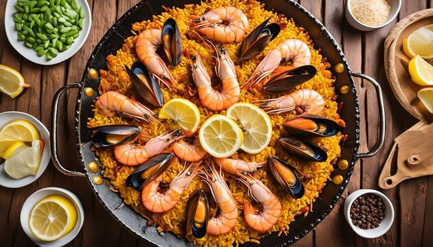 Una deliciosa paella de marisco, comida t&iacute;pica y tradicional de Espa&ntilde;a. Gastronom&iacute;a popular y del mundo