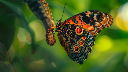 Emerging Butterfly Macro Shot on Green Bokeh Background