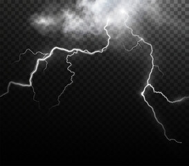 Light white isolated vector lightning png. Realistic natural glow white lightning effectThunderstorm. Strength Energy charge Thunder. Blitz Lightning Thunder Light Sparks Storm Flash	