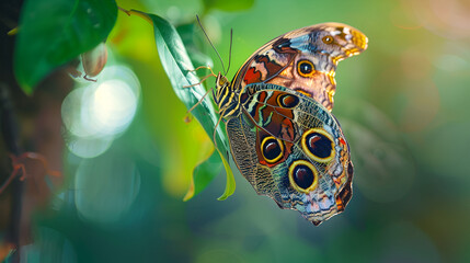 Colorful Butterfly Emerging from Chrysalis on Leaf