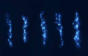 Light blue isolated vector lightning png. Realistic natural neon lightning effectThunderstorm. Strength Energy charge Thunder. Blitz Lightning Thunder Light Sparks Storm Flash	
