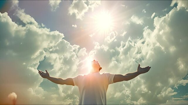 A Man With Open Arms Gazing Up Into the Sky