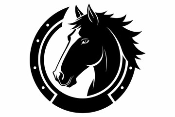 Horse or Stallion Inside Horseshoe Side View Woodcut Retro Style Silhouette Vector
