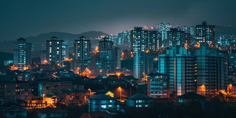Obraz premium Glowing Cityscape: Real Estate Website Background