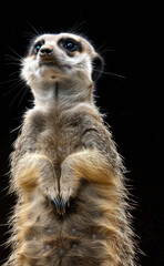 Fototapeta premium Meerkat standing on its hind legs, looking around curiously