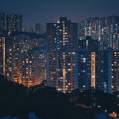 Fototapeta premium Glowing Cityscape: Real Estate Website Background