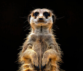 Fototapeta premium Meerkat standing on its hind legs, looking around curiously