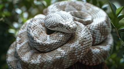 Fototapeta premium Serene Snake Coiled in Peaceful Repose Amid Natural Foliage