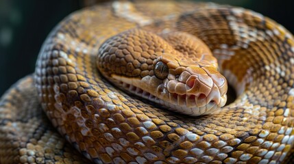 Fototapeta premium Serene Snake Coiled in Tranquil Repose Conveying Harmony with Nature