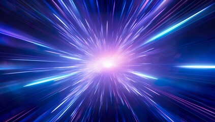 Naklejka premium abstract neon light rays background with blue and purple glowing lines in space tunnel. Glowing flare from speed motion