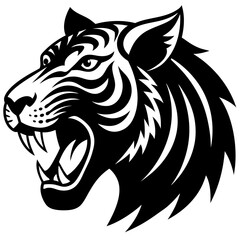 crazy tiger head side view icon vector silhouette 