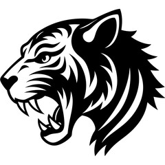 crazy tiger head side view icon vector silhouette 