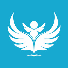 A child logo consisting of a book page with wings vector silhouette