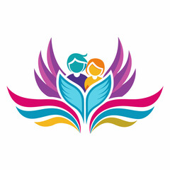 A child logo consisting of a book page with wings vector silhouette