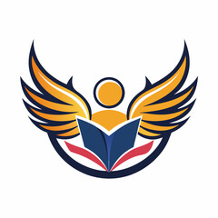 A child logo consisting of a book page with wings vector silhouette