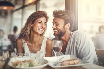 Restaurant laughing adult happy.