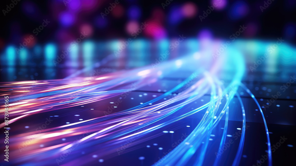Wall mural digital fiber optics in glow, digital technology background., generative ai