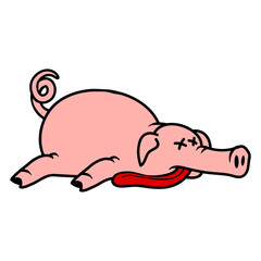 Unconscious dead pig barbecue food meat funny