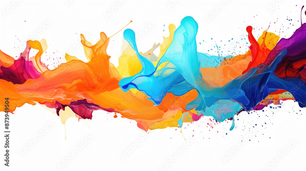 Wall mural abstract paint splashes isolated on white background., generative ai