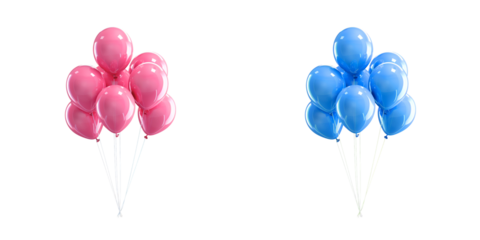 Isolated pink and blue balloon compositions on transparent background