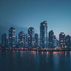 Naklejka premium Glowing Cityscape: Real Estate Website Background