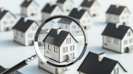 magnifying glass focus on house, real estate concept