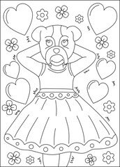 pug love and affection theme coloring book page