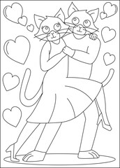 cat love and affection theme coloring book page