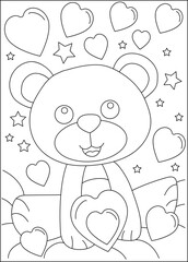 bear love and affection theme coloring book page