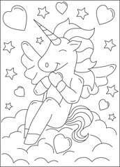 unicorn love and affection theme coloring book page
