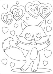 fox love and affection theme coloring book page