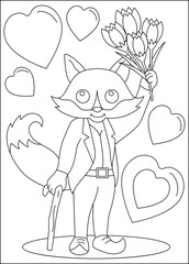 fox love and affection theme coloring book page