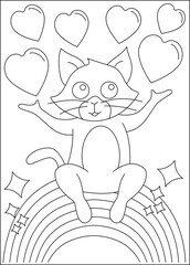 cat love and affection theme coloring book page