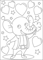 elephant love and affection theme coloring book page