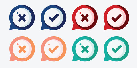 Checkmark cross on white background. Isolated sign symbol. Checkmark icon set. Checkmark right symbol tick sign colorful