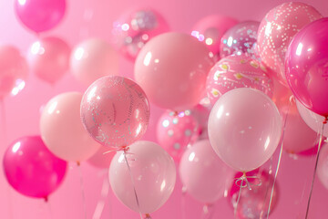 fondo abstracto desenfocado con globos de color rosa para cumplea&ntilde;os y celebraciones