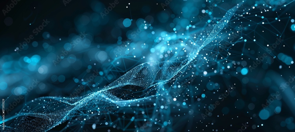 Poster abstract wave with dots and lines connected. 3d rendering.