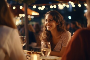 Restaurant smiling dinner women.