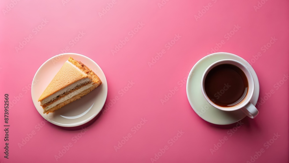 Wall mural Coffee and cake on pink table, coffee, cake, dessert, pink, table, breakfast, sweet, pastry, treat, cafe, refreshment, morning